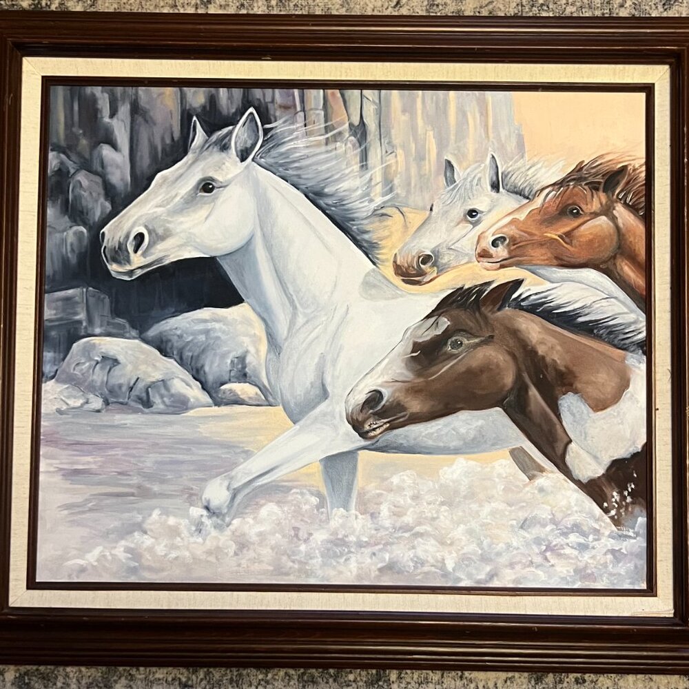 Wild Horses Oil Painting, Unsigned